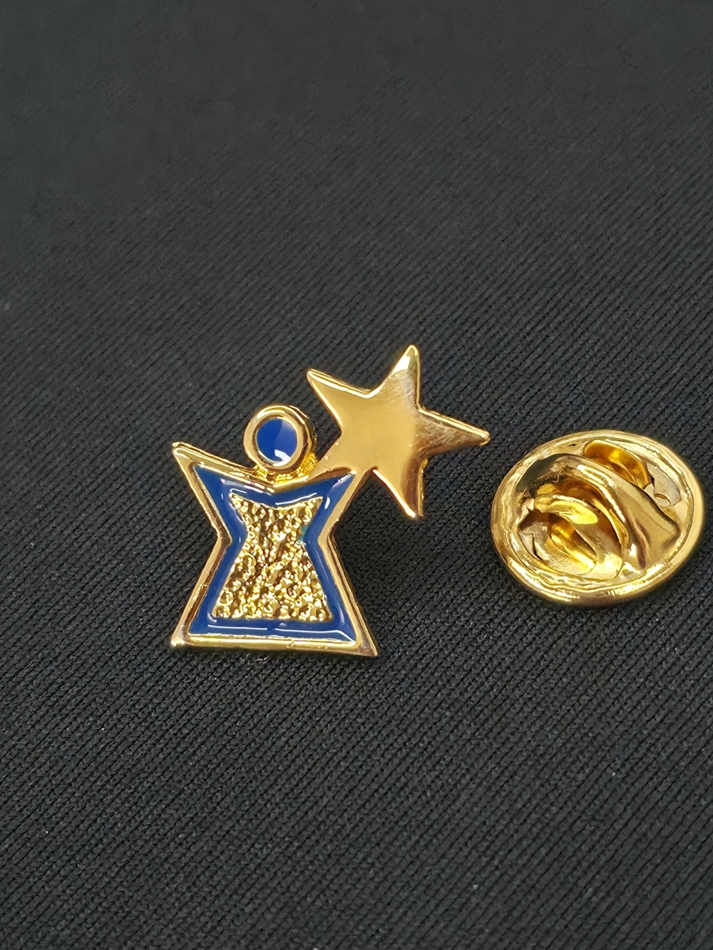 Vintage Reaching For The Stars Blue Gold Enamel Lapel Pin Brooch Perfect Cond